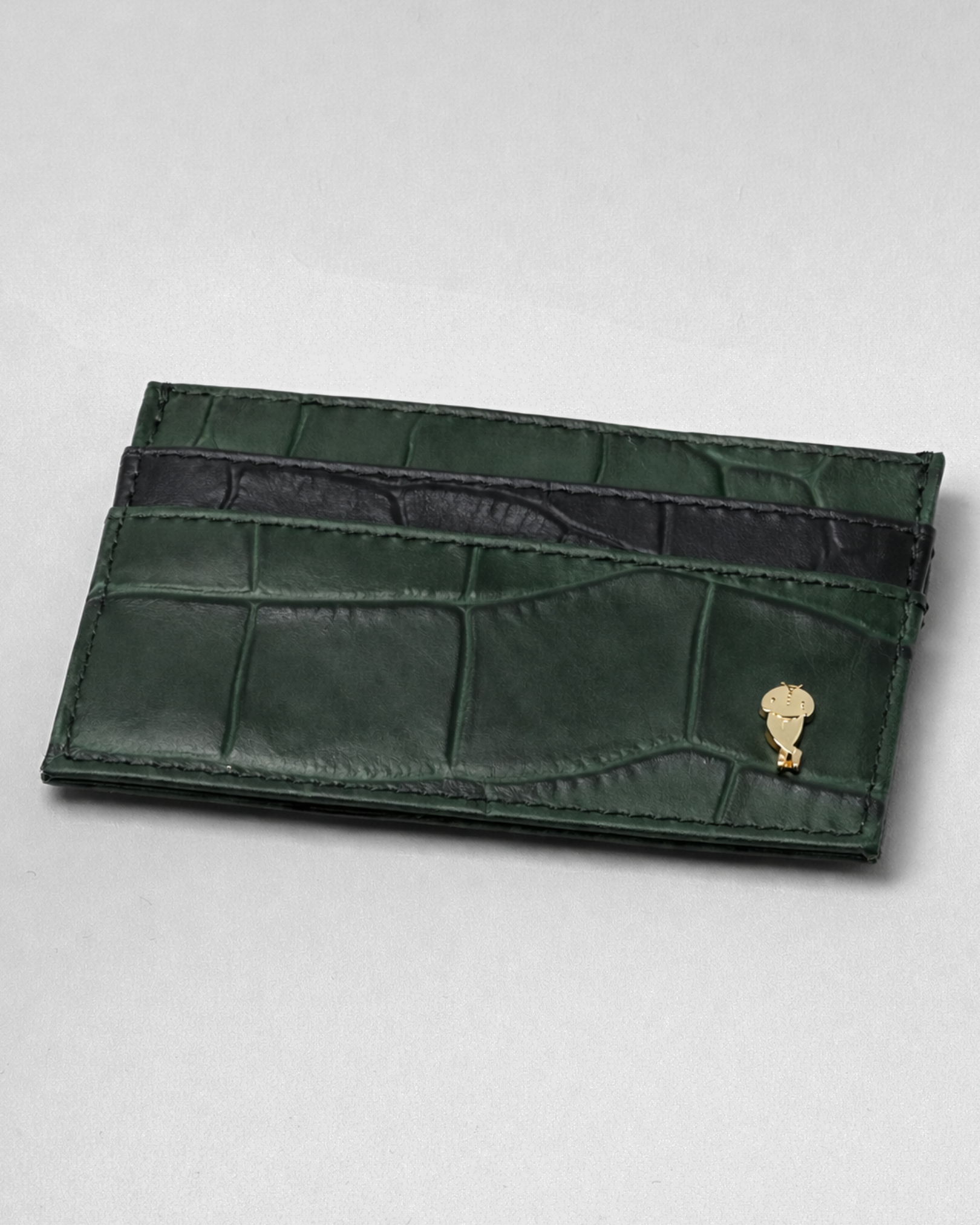 Image of Crocodile Embossed Hunter Green Leather Card Holder