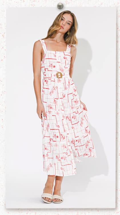 Violet Embroidered Square Neck Midi Dress