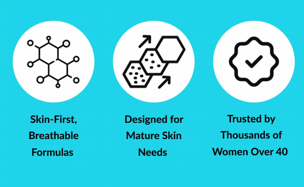 Skin-First, Breathable Formulas  Designed for Mature Skin Needs  Trusted by Thousands of Women Over 40 