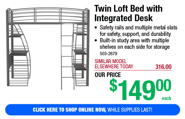 Twin Loft Bed with Integrated Desk - FREE Shipping To Store!
