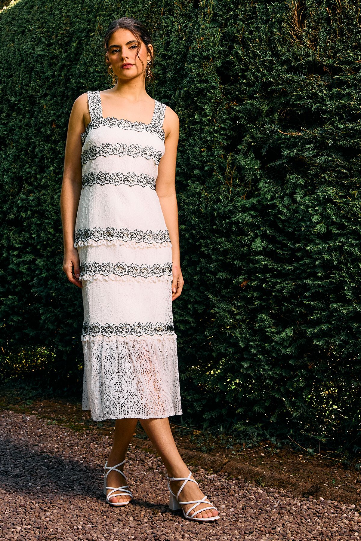 Contrast Lace Strappy Midi Dress