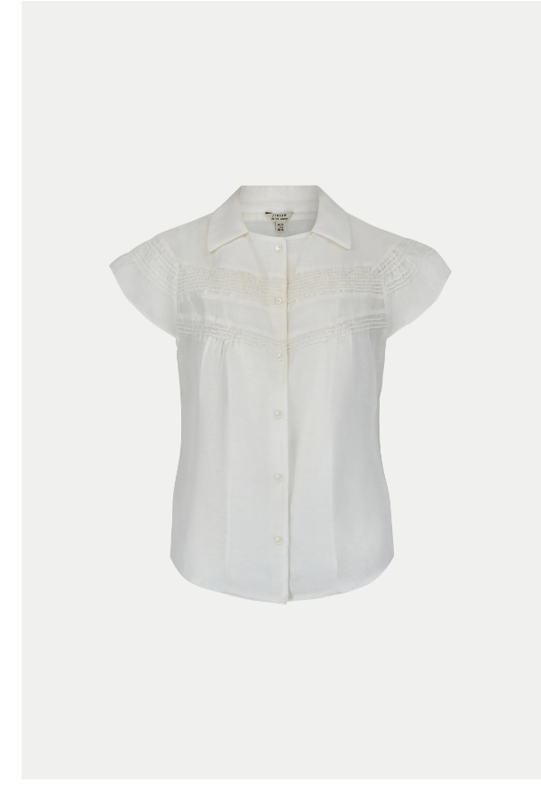 Linen Blend Smocking Blouse