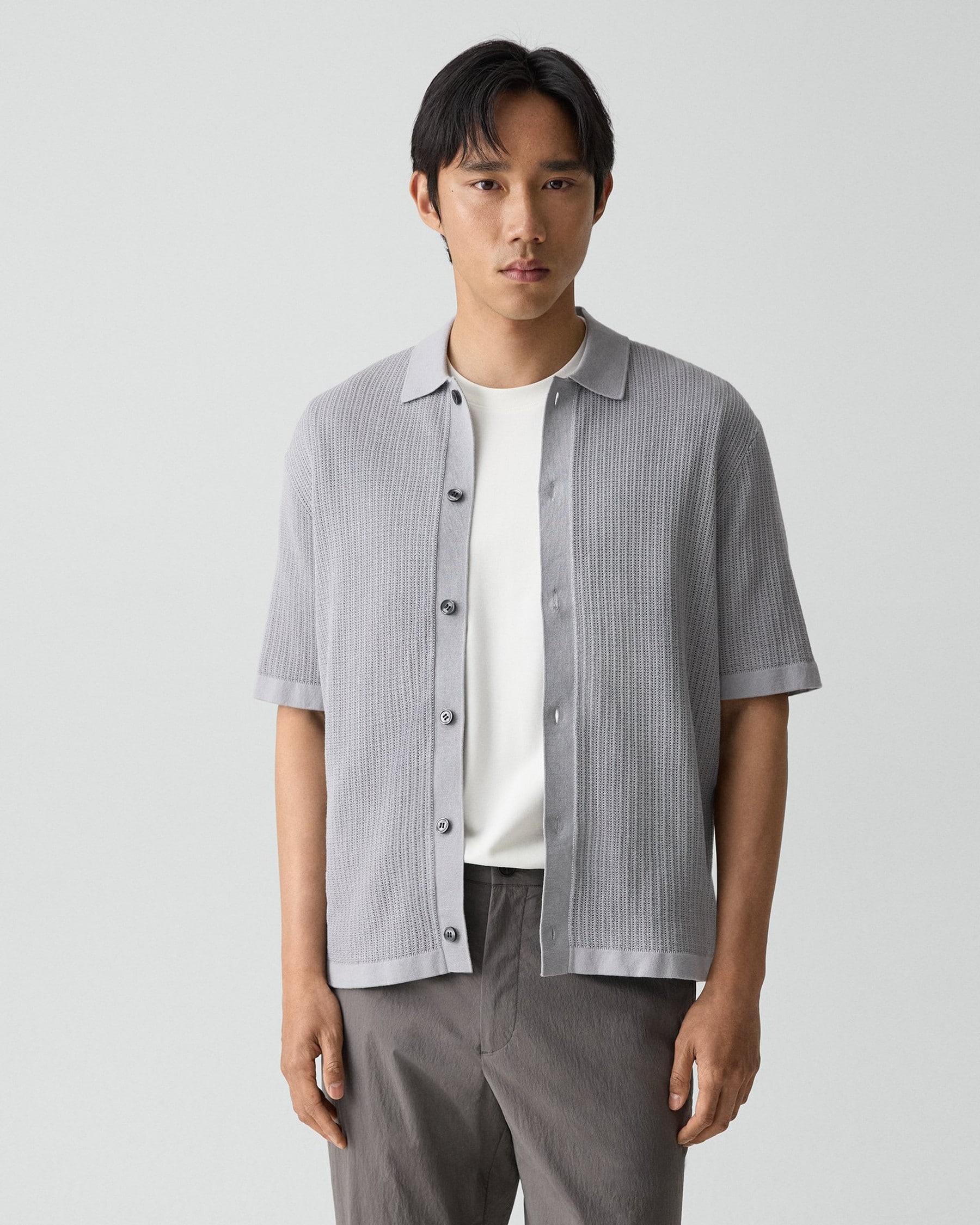 Mesh Button-Up Shirt in Cotton