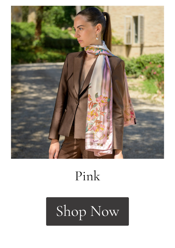 Pink floral and equestrian silk scarf