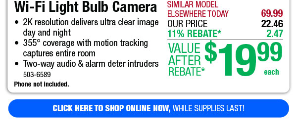Wi-Fi Light Bulb Camera - Free Shipping To Store!