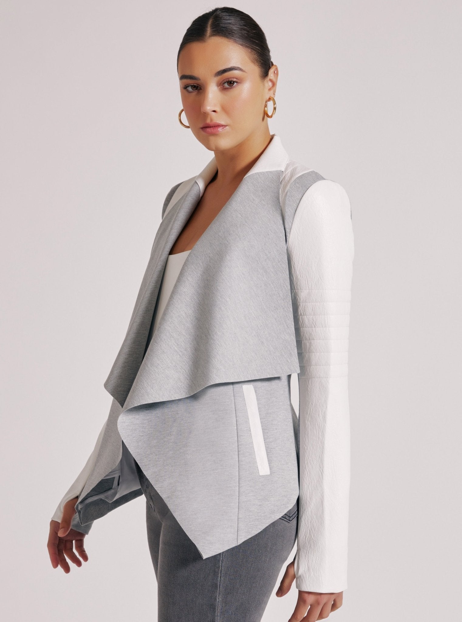 Image of Drape Front Jacket - Heather/White LAST CALL FINAL SALE