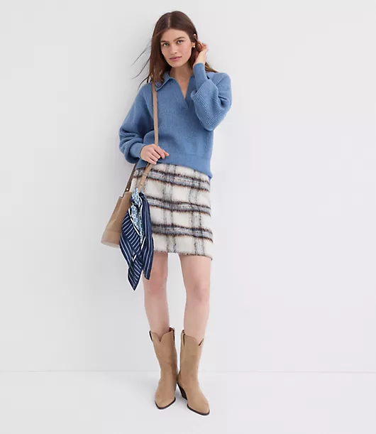 Ribbed Collared Split Neck Sweater