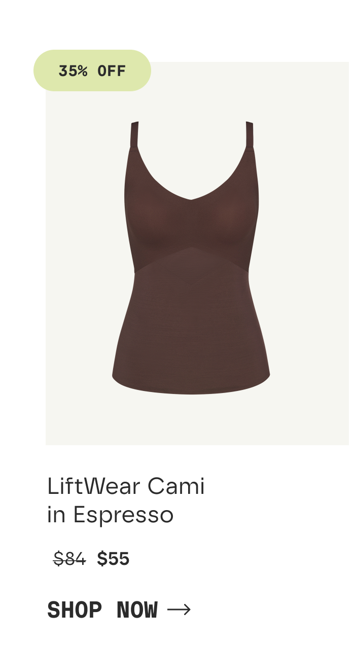 35% OFF | LiftWear Cami in Espresso | $55 | SHOP NOW