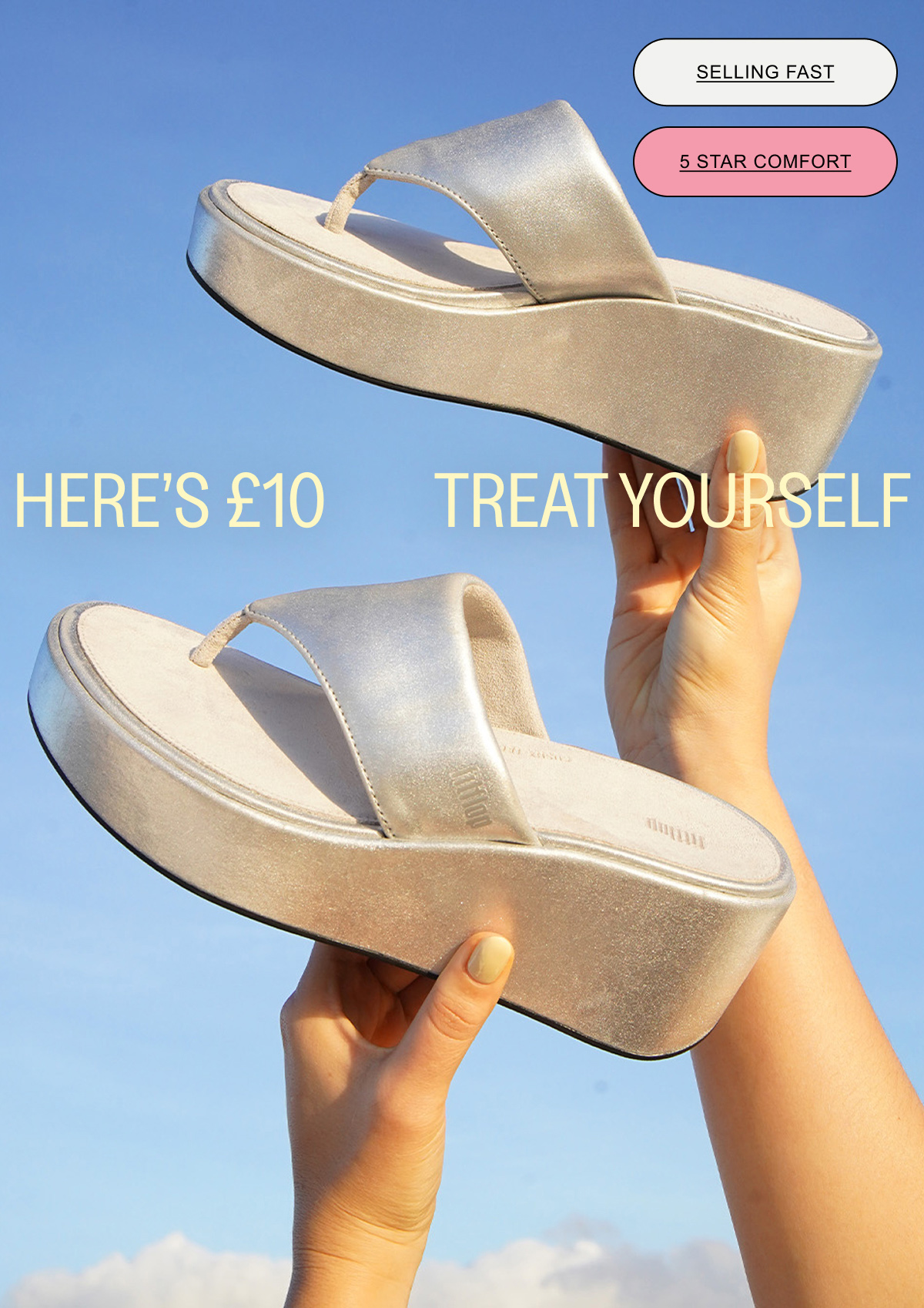 £10 Off Promo Silver Platform Toepost Hero
