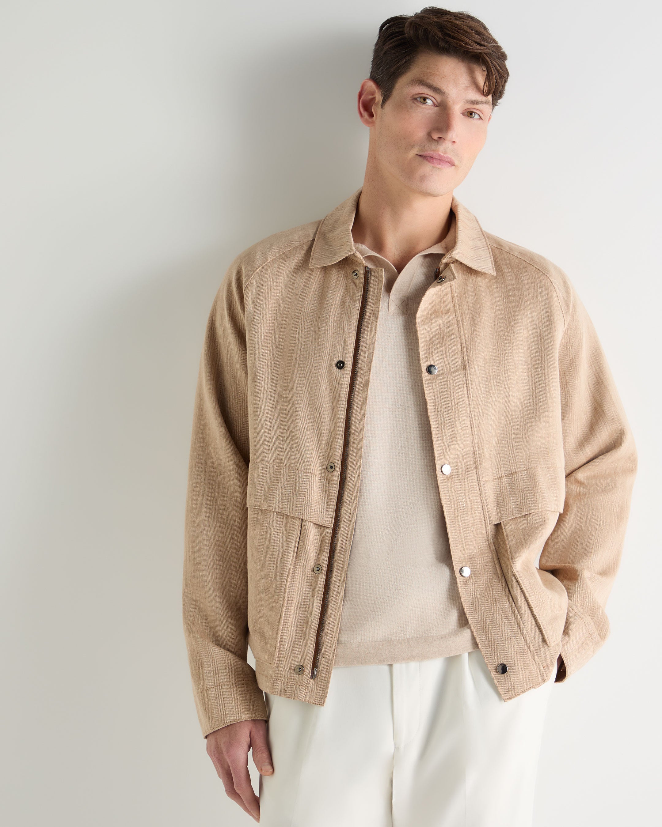 Men's Raglan Linen Blend Herringbone Jacket