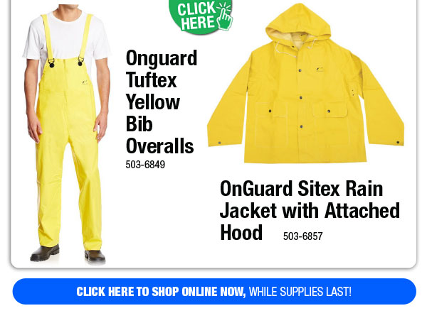 Your Choice - Yellow Bibs or Rain Jacket - Free Shipping To Store!