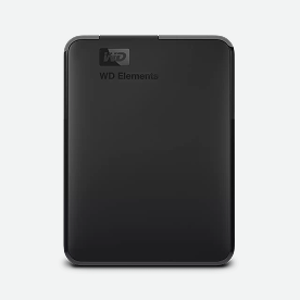Black WD Elements portable external hard drive.