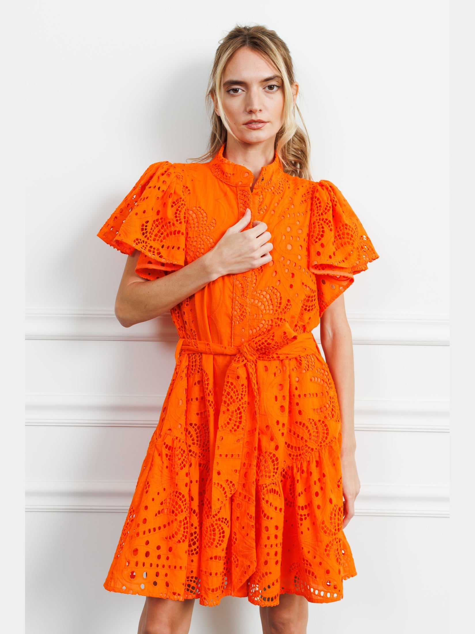 Image of Zenaida Eyelet Tie Waist Dress