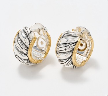 Christian James by Scott Grimes Sterl & 14KClad Two Tone 1/2" Hoop Earrings