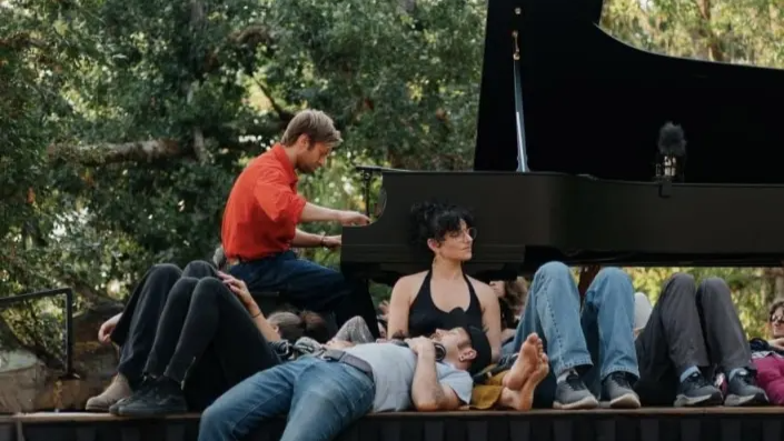 Outdoor piano concert in Bozeman, Montana.