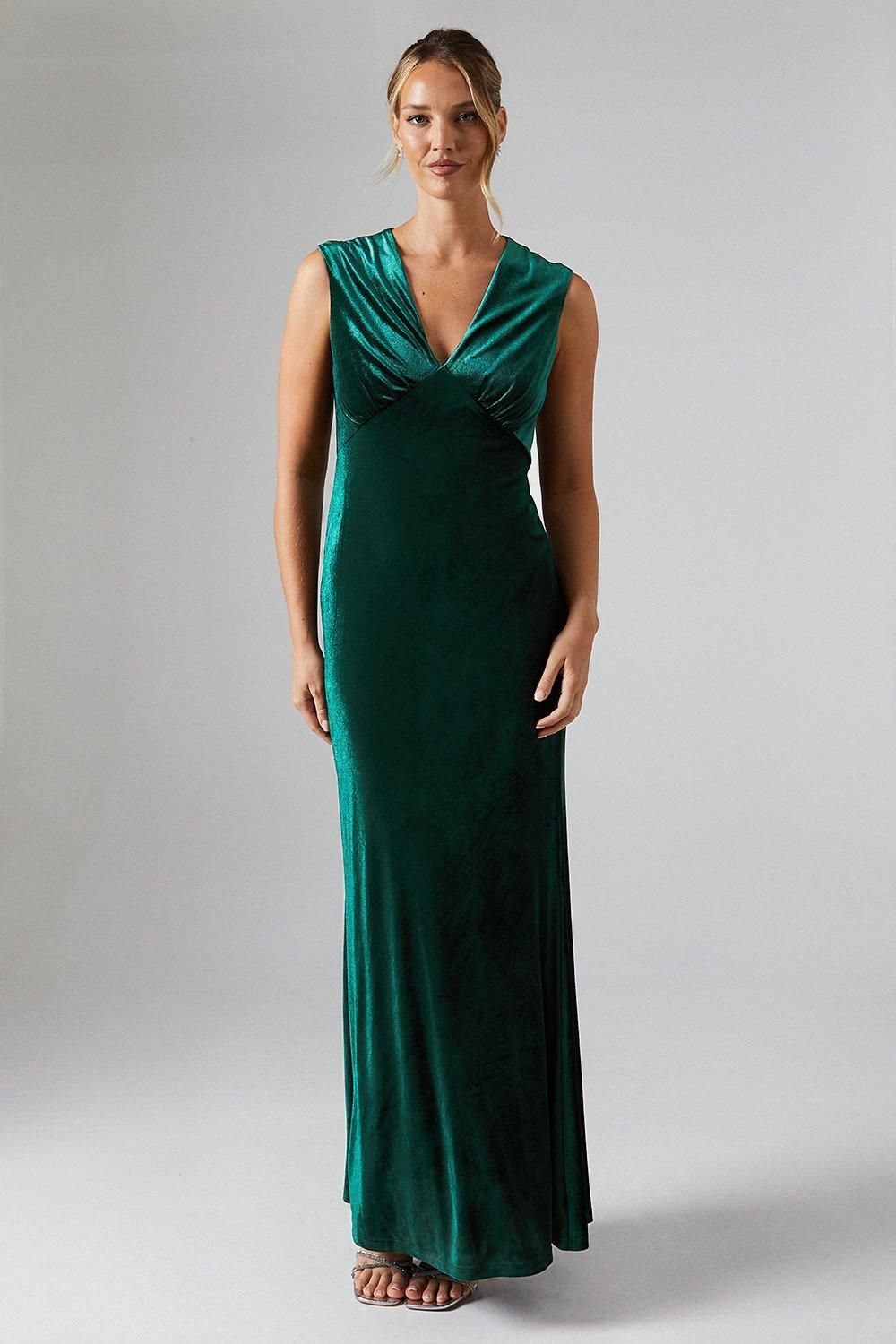 Velvet Open Back Detail Maxi Bridesmaid Dress