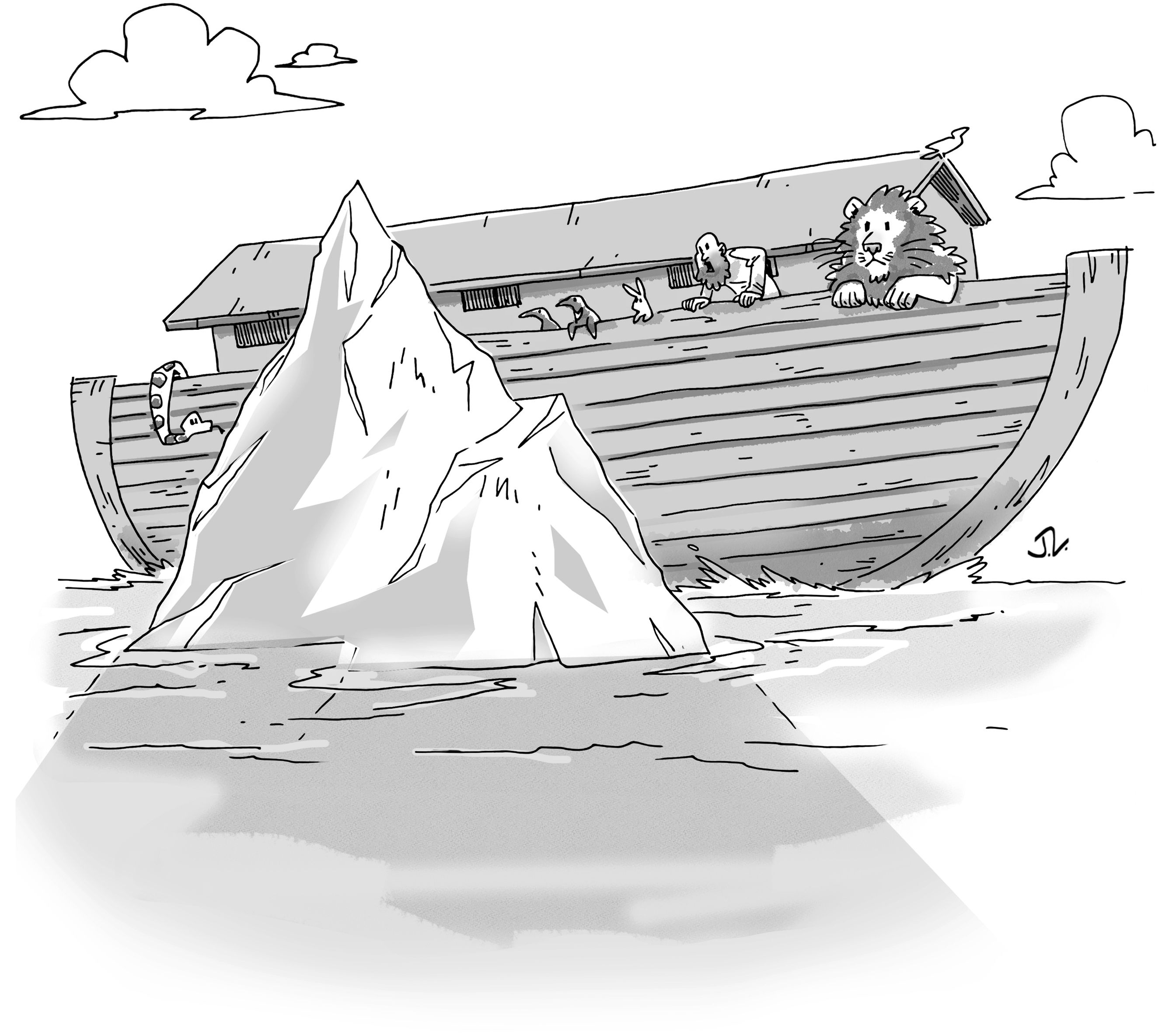 An ark runs into an iceberg.