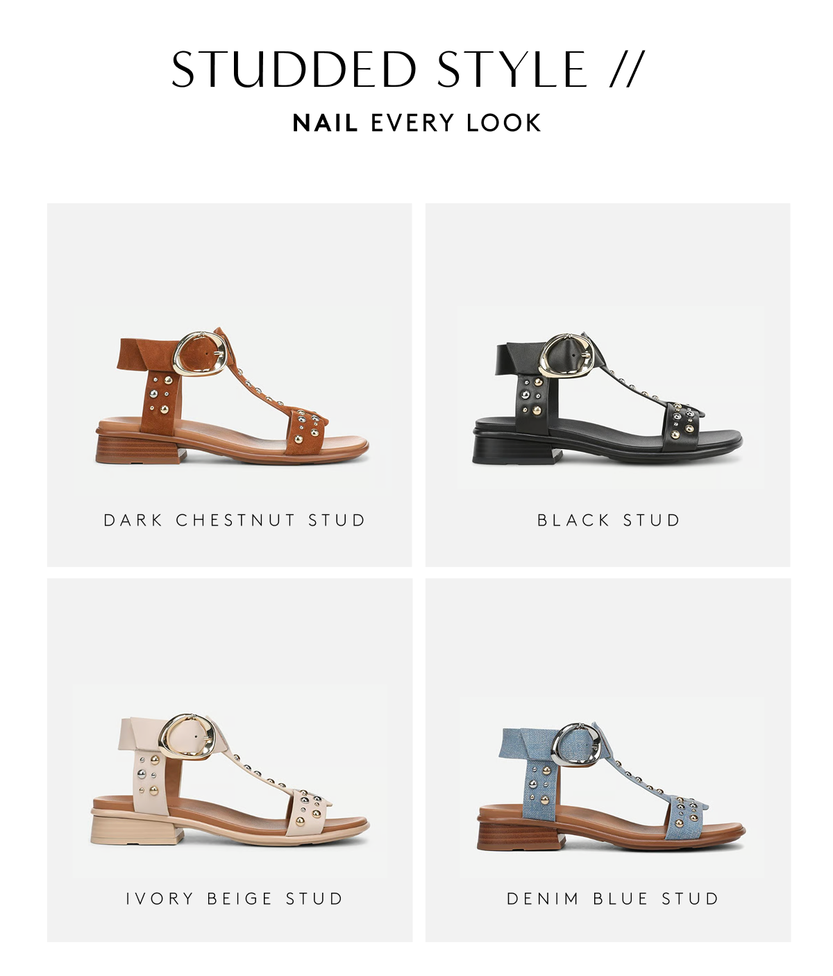 Studded Style // Nail Every Look | Dark Chestnut Stud | Black Stud | Ivory Beige Stud | Denim Blue Stud