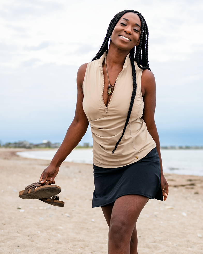 Image of Get Soaked Sleeveless Swim Top with Built-in Bra - Driftwood