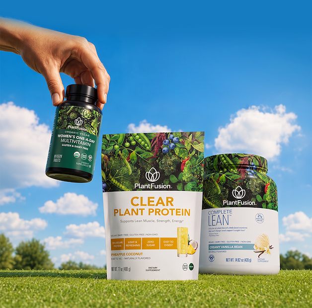Plantfusion products in a field in the springtime