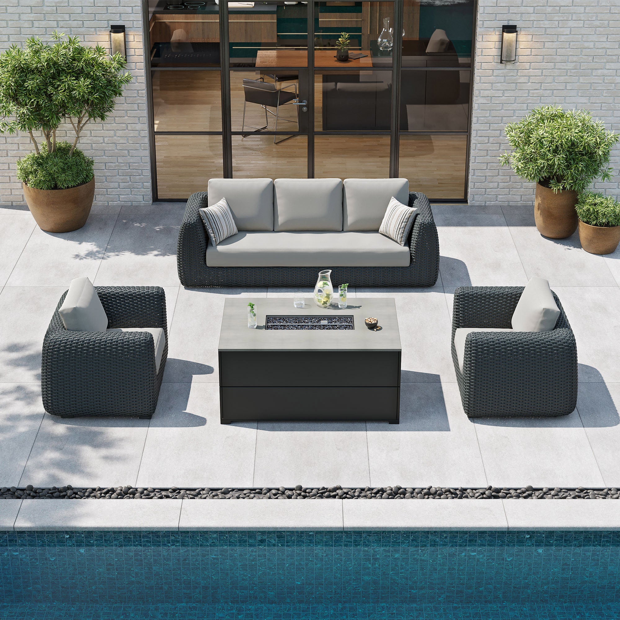 Stratford 4-Piece Fire Outdoor Patio Seating Set