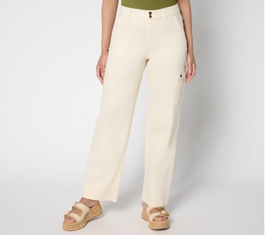 Denim & Co. Tall Double Button Wide Leg Twill Pant