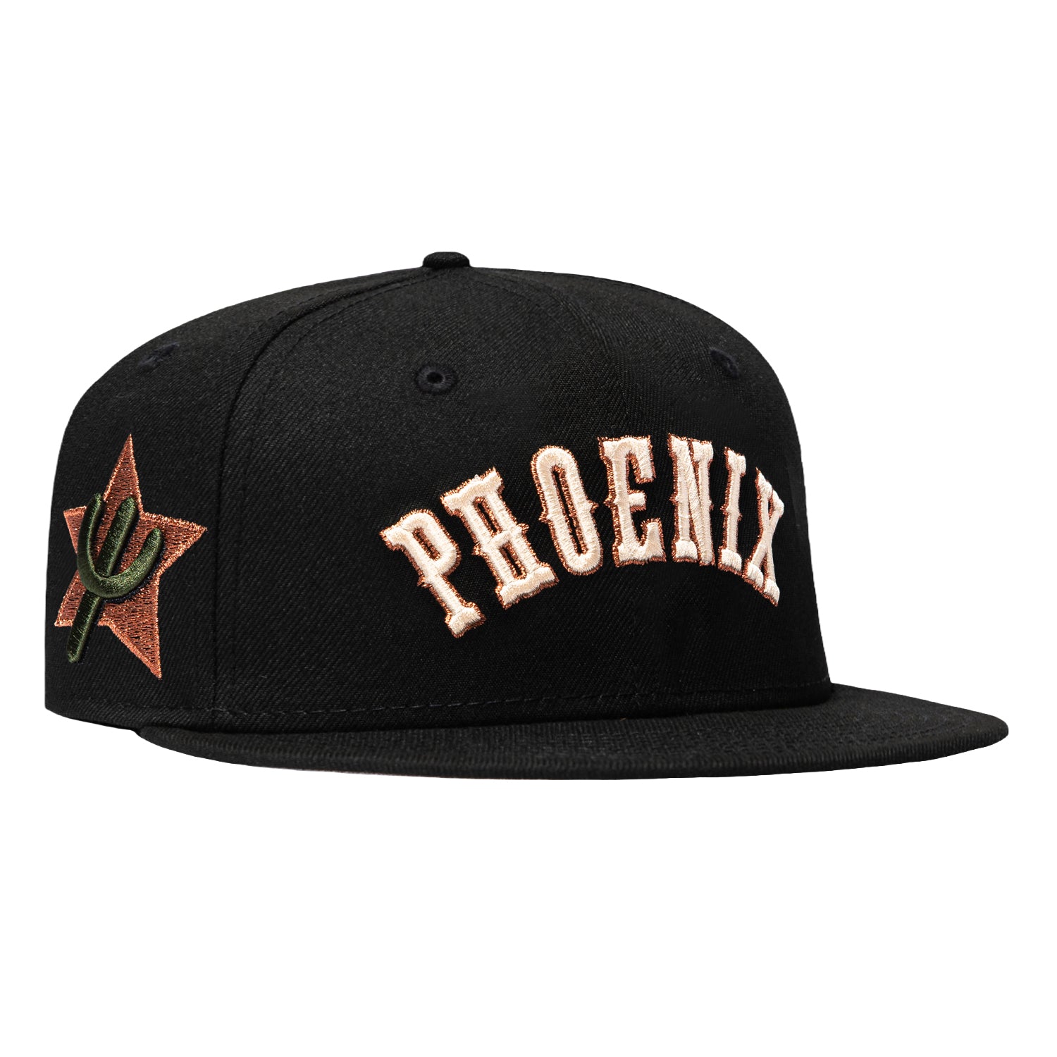 Image of New Era 59Fifty Phoenix Suns 1974 Logo Patch Word Hat - Black, Ivory, Metallic Copper