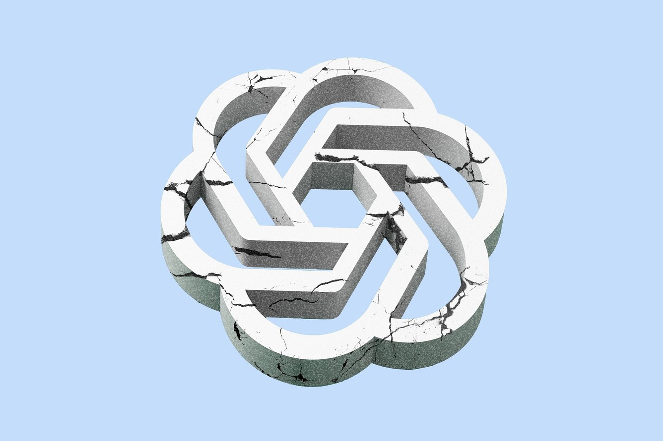 OpenAI logo with cracks in it