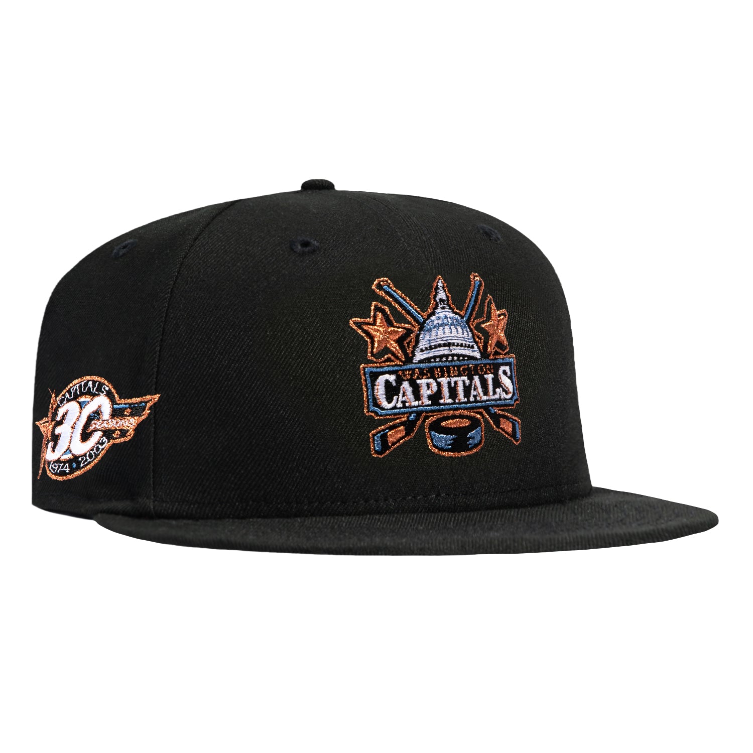 Image of New Era 59Fifty Black Dome Washington Capitals 30th Anniversary Patch 1995 Alternate Hat - Black
