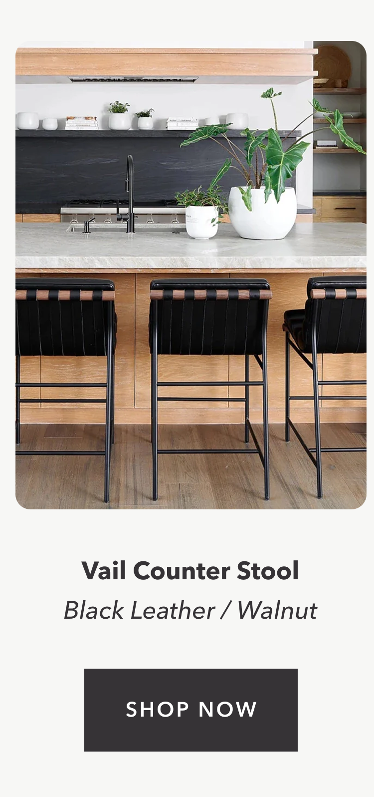 Vail Counter Stool Black Leather / Walnut