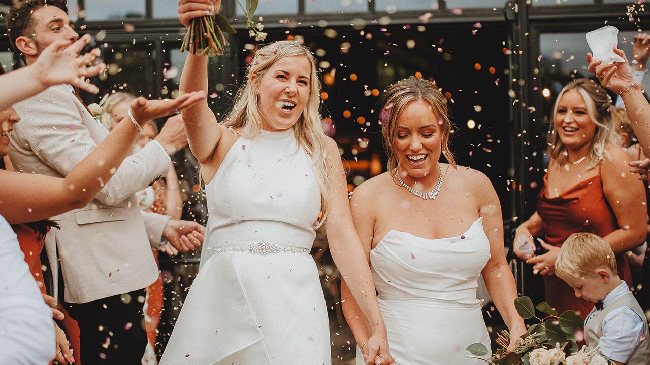 Two women celebrating their wedding in England