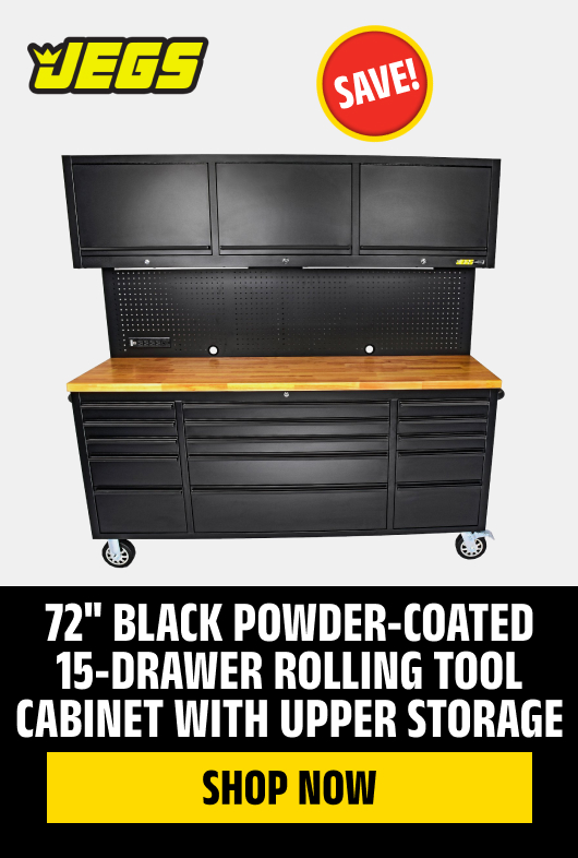 72" Black Powder-Coated 15-Drawer Rolling Tool Cabinet with Upper Storage