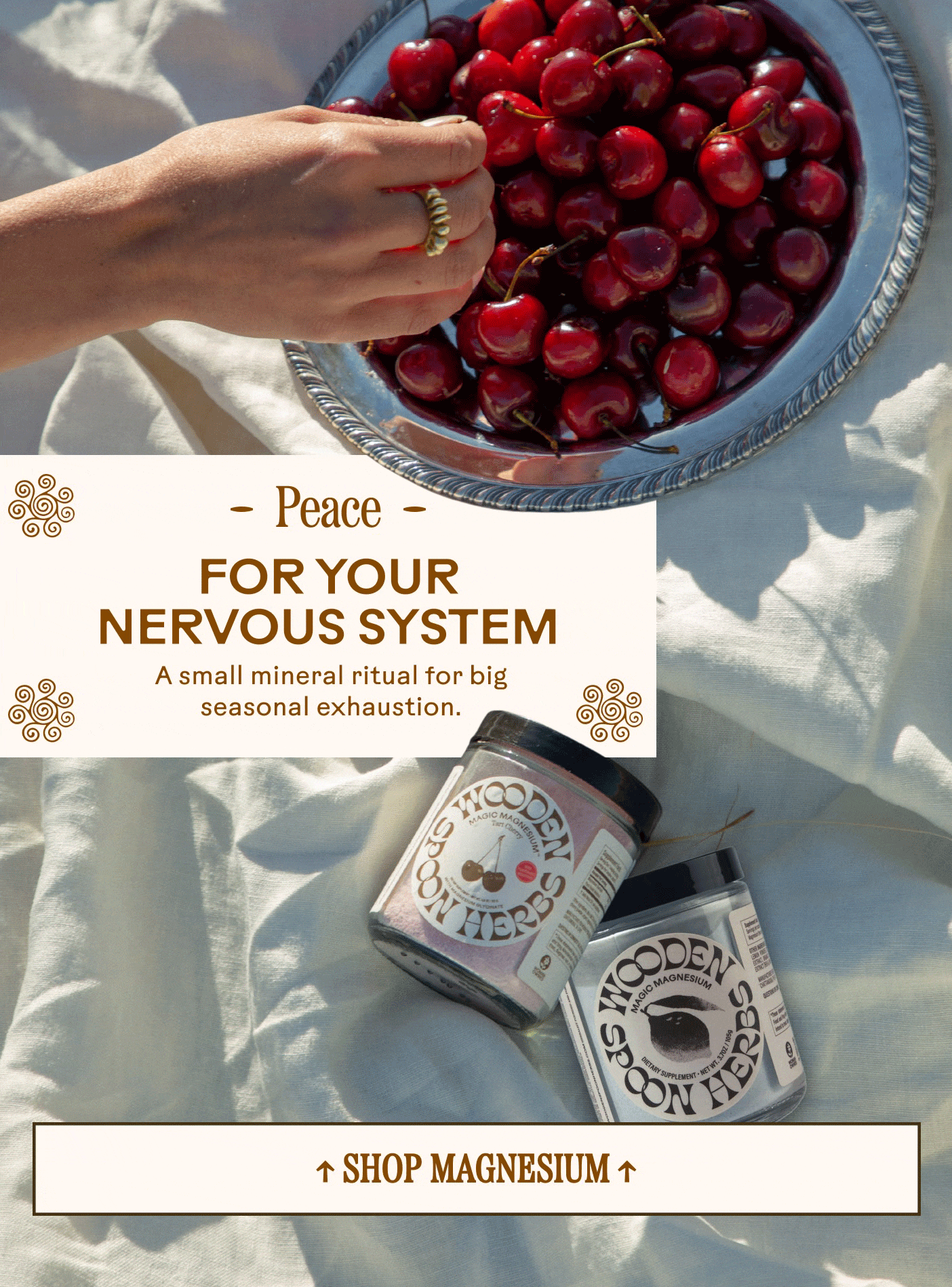 Peace FOR YOUR NERVOUS SYSTEM A small mineral ritual for big seasonal exhaustion.  + SHOP MAGNESIUM +