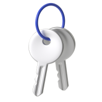 A 3D rendering of keys exploding out of a blue box with confetti.