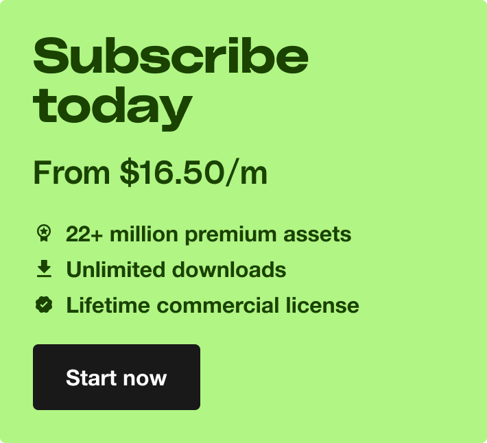 Subscribe today. From $16.50/month. 22+ million premium assets. Unlimited downloads. Lifetime commercial license. Start now