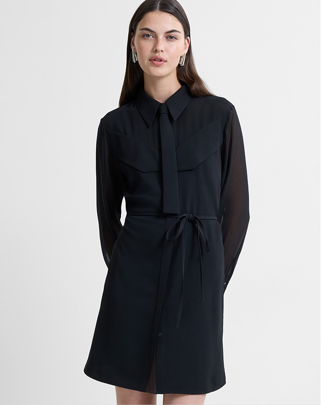 Arezzo Tie-Neck Mini Shirt Dress