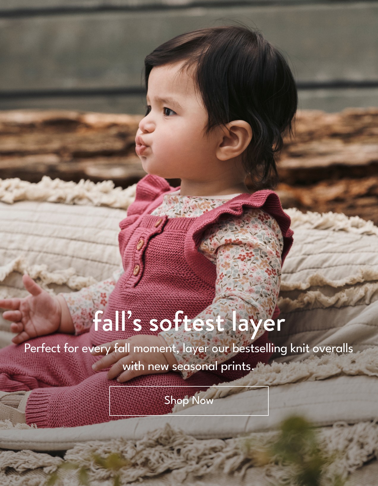 fall's softest layer | Perfect for every fall moment, layer our bestselling knit overalls with new seasonal prints. | Shop Now