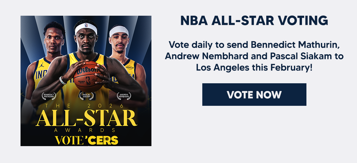 Vote daily to send Bennedict Mathurin, Andrew Nembhard and Pascal Siakam to Los Angeles this February!