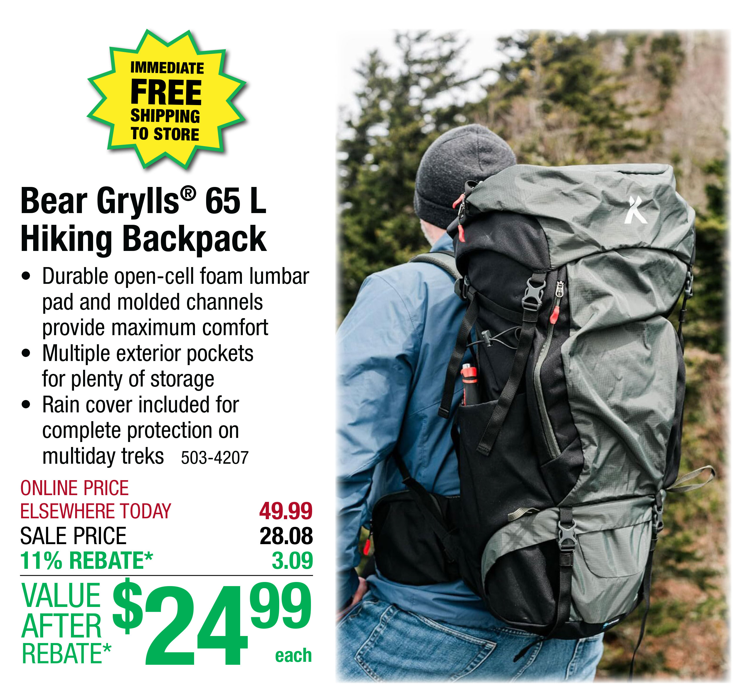 Bear Grylls® 65 L Hiking Backpack - ONLY $24.99 After Rebate*!