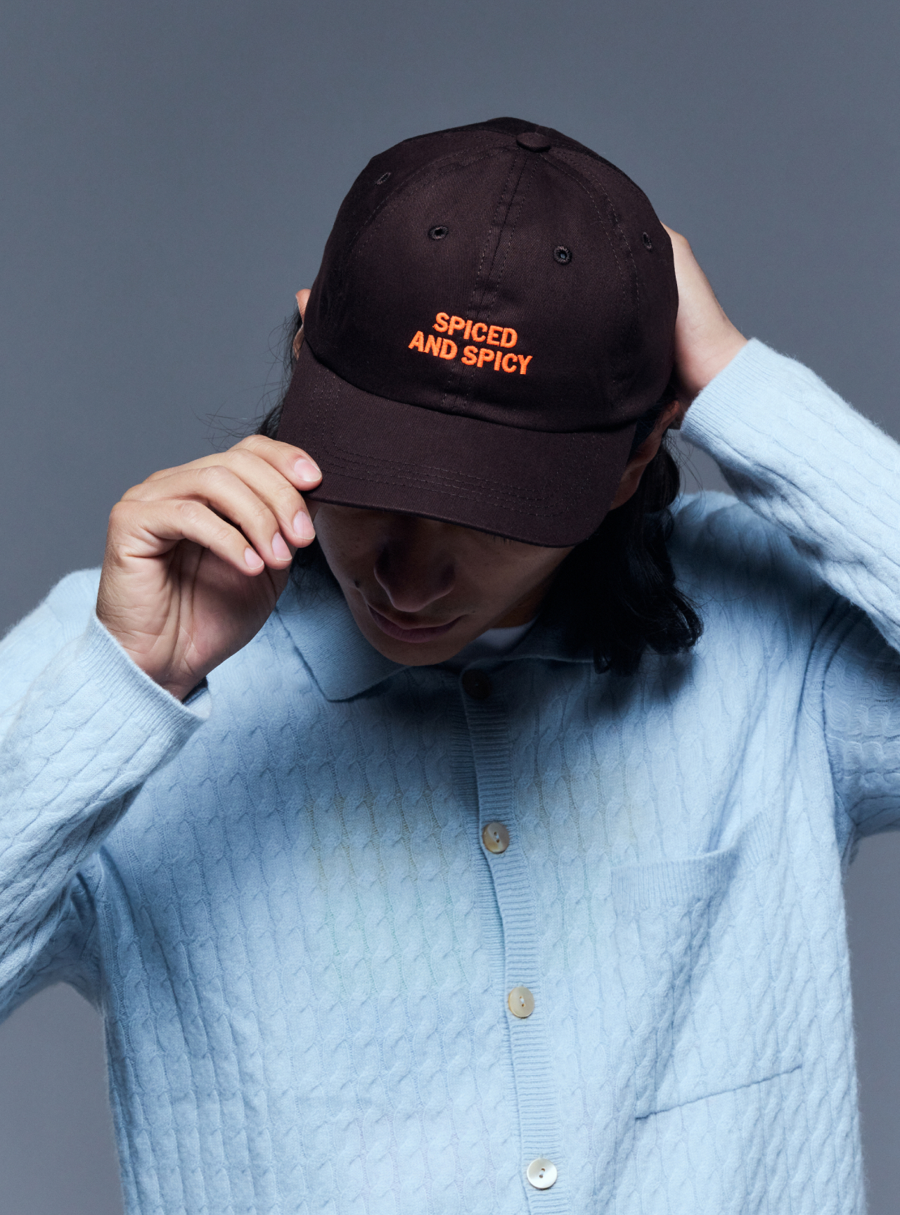 Model wearing Spiced and Spicy Baseball Cap