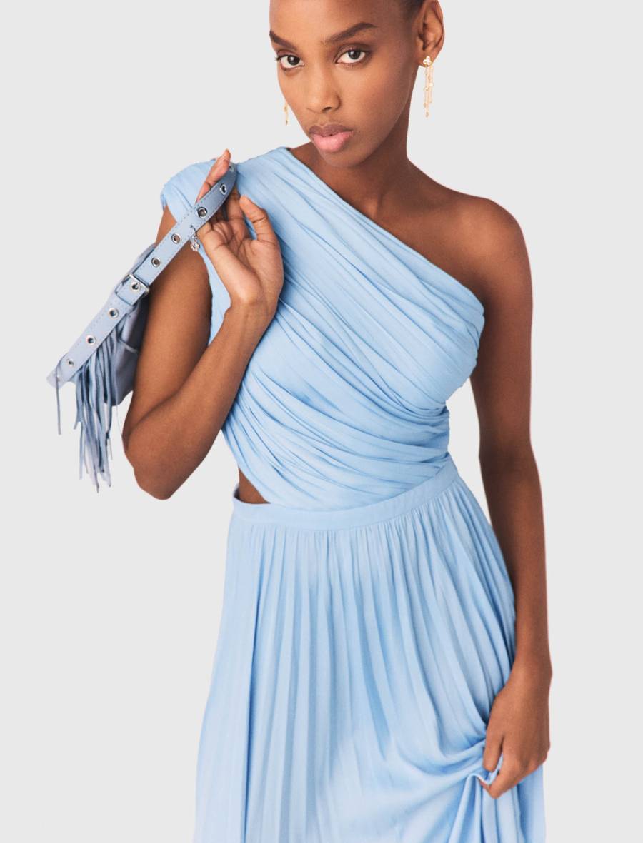 Asymmetric pleated maxi dress
