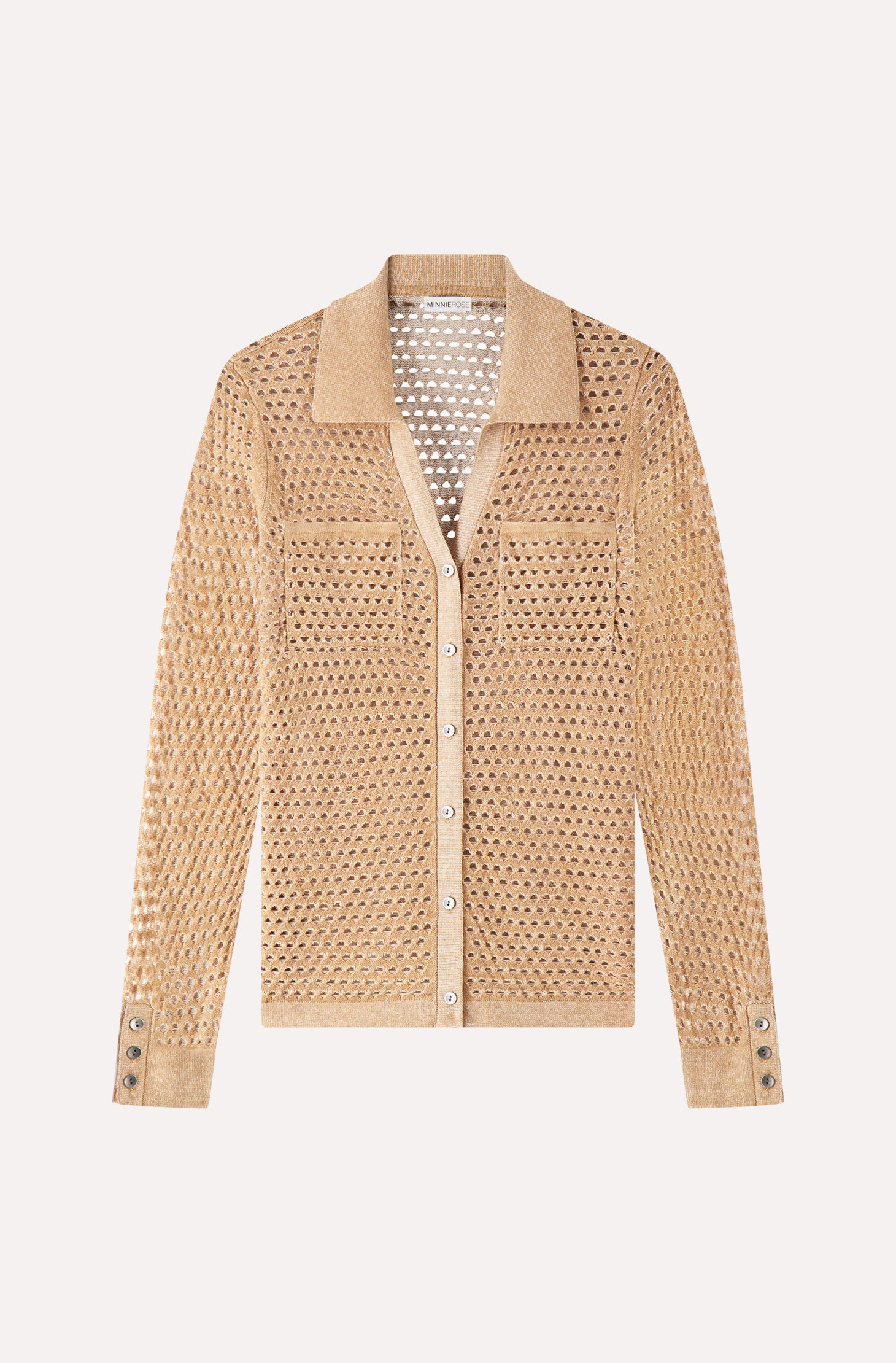 Image of Cotton Cashmere Plaited Mesh Button Down Shirt