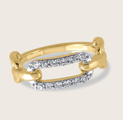Yellow Gold Vermeil Sterling Silver Diamond Link Ring