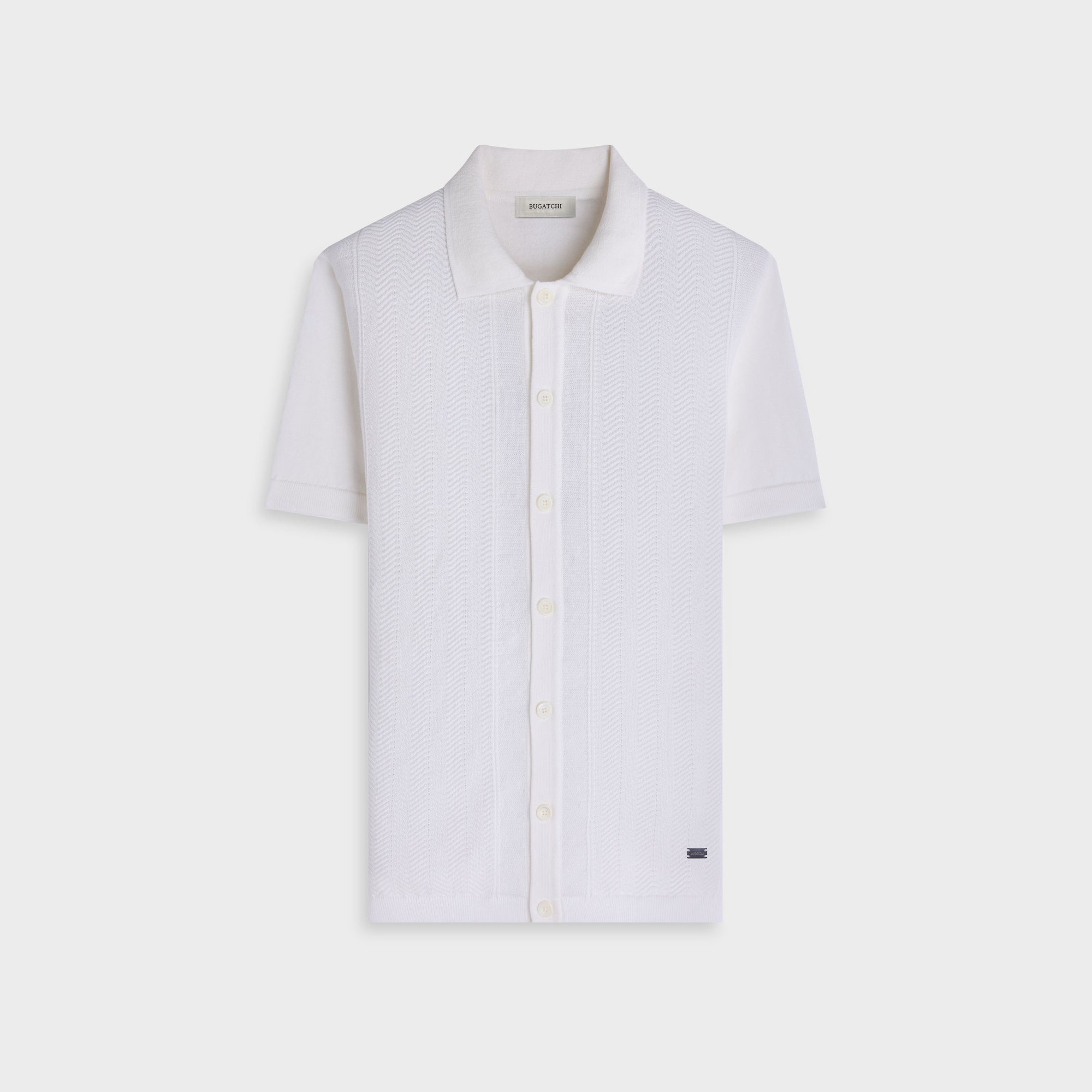 Chevron Button-Front Short-Sleeve Polo Sweater