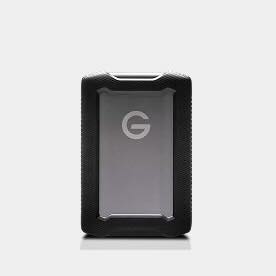 A sleek black and grey external storage device.