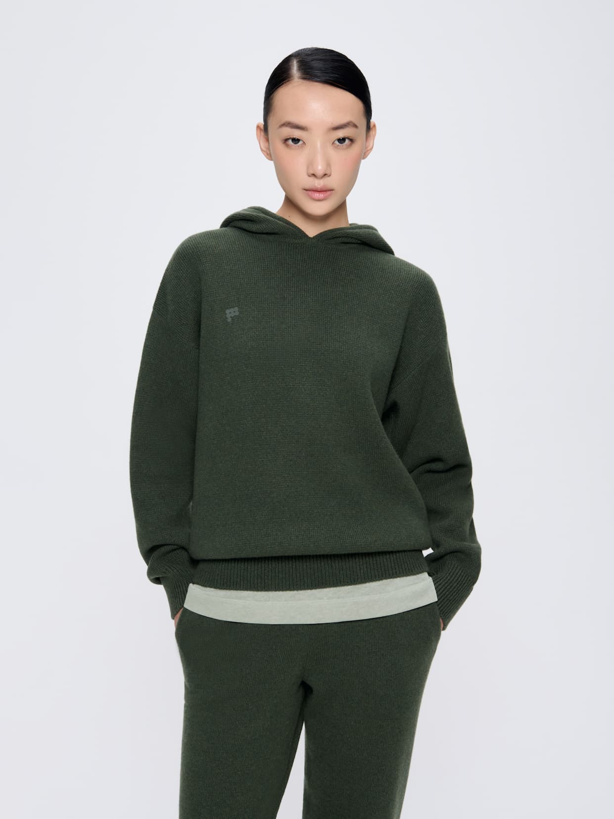 Womens Recycled Cashmere Hoodie - Rosemary Green