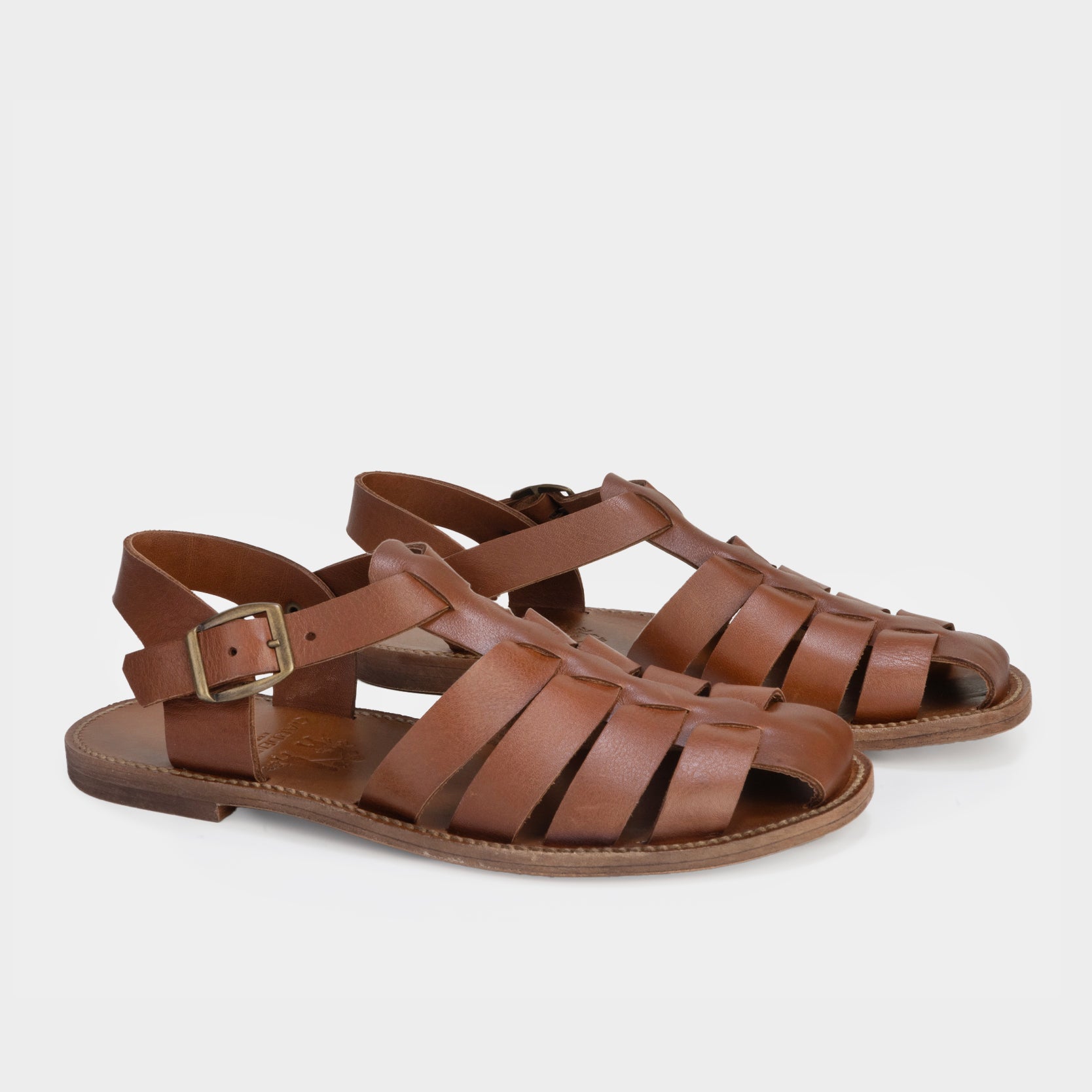 Image of Calfskin Leather Fisherman Sandals in Cognac
