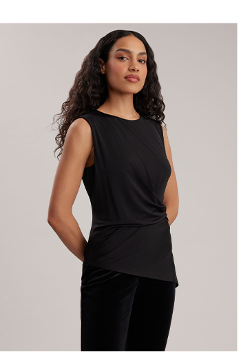 Black A-Symmetrical Sleeveless Top With Draping Design