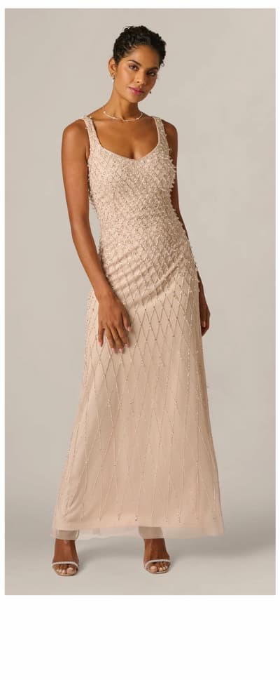 Diamond Beaded Mermaid Gown In Shell