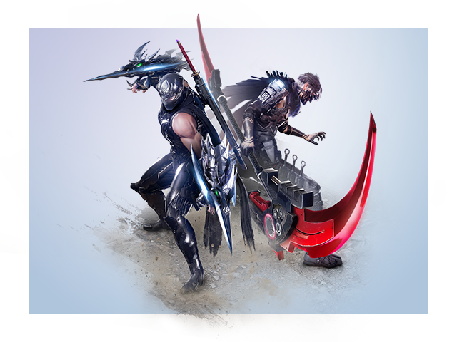 Yakumo and Ryu stand back to back with weapons drawn in art for the NINJA GAIDEN 4 DLC: The Two Masters.
